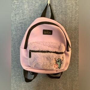 Disney Lilo & STITCH Women's Mini Purple Lavender Backpack Fuzzy Outside Pocket